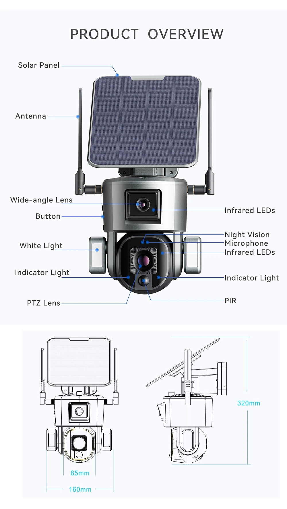 GSM 4G SIM Card 8MP IP Camera WiFi Solar Panel Battery Security Camera Waterproof Outdoor PTZ CCTV Camera