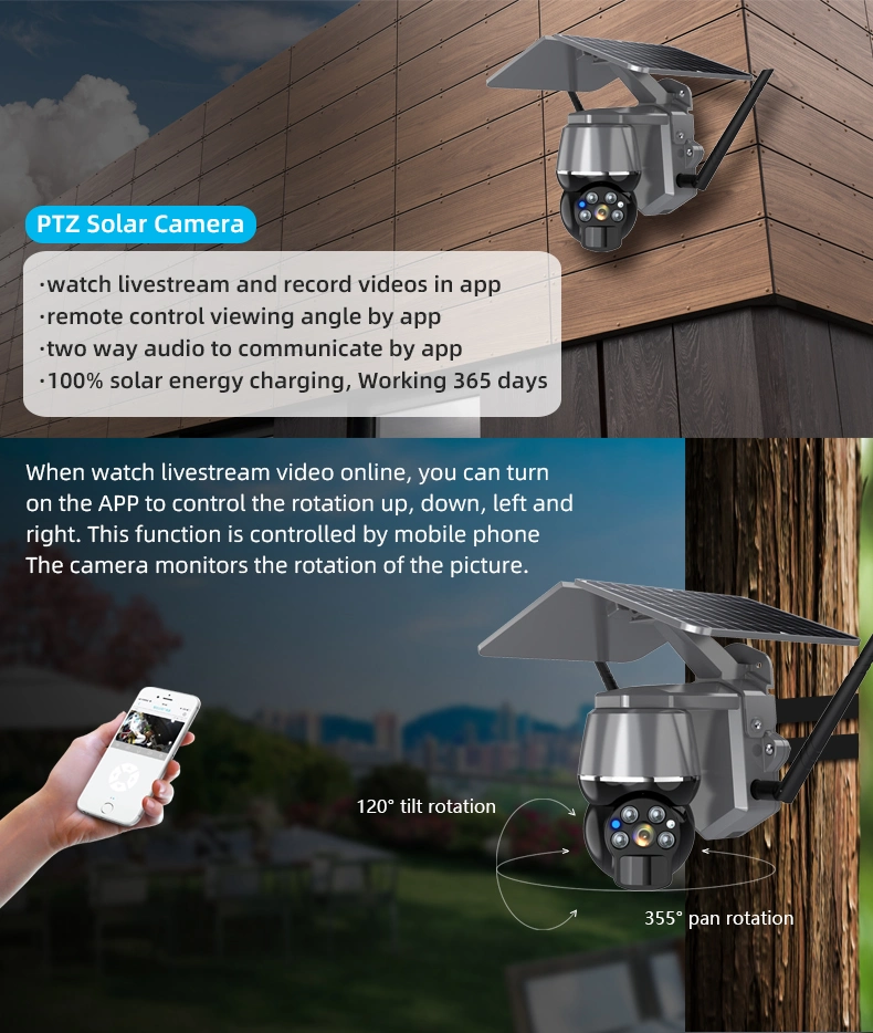 WiFi Low-Power Solar PTZ Camera Waterproof Camera for Outdoor Use